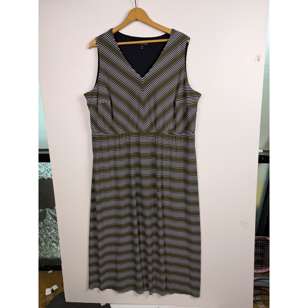 Lane Bryant Striped Sleeveless Midi Dress Fall Olive Green Black White 22/24P